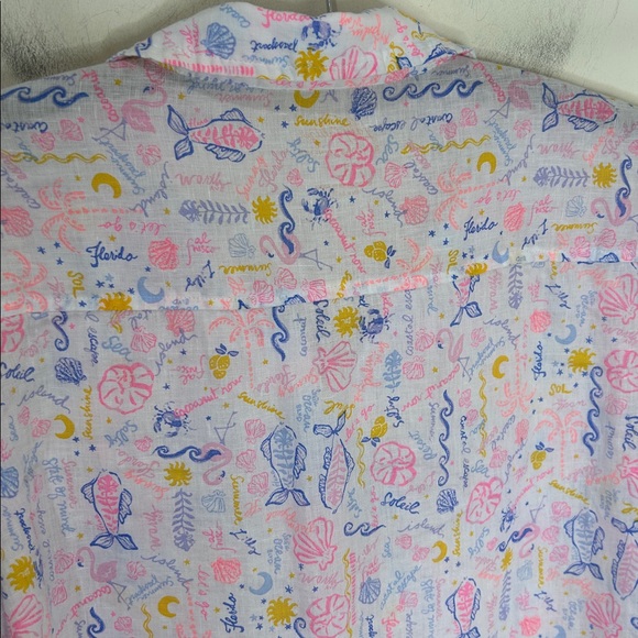LILLY PULITZER Seacoast Linen Button Down Top Size Large - Picture 10 of 15